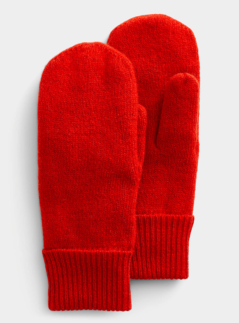 Simons Red Polar fleece-lined wool mittens for women