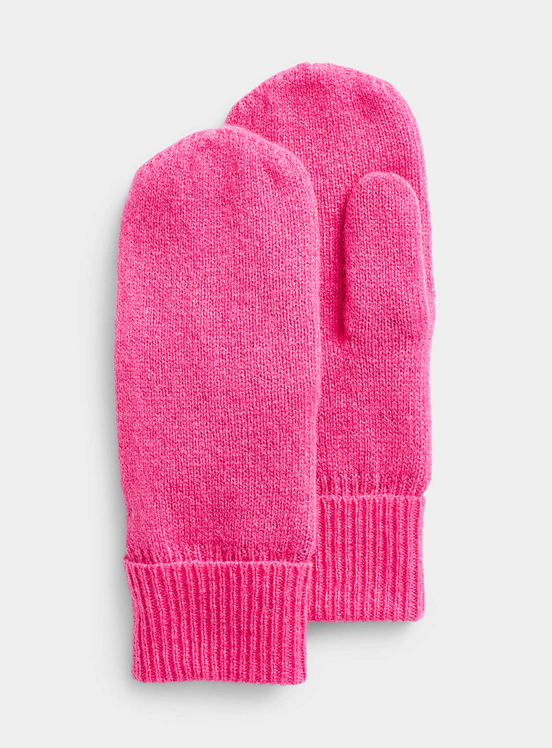 Simons Pink Polar fleece-lined wool mittens for women