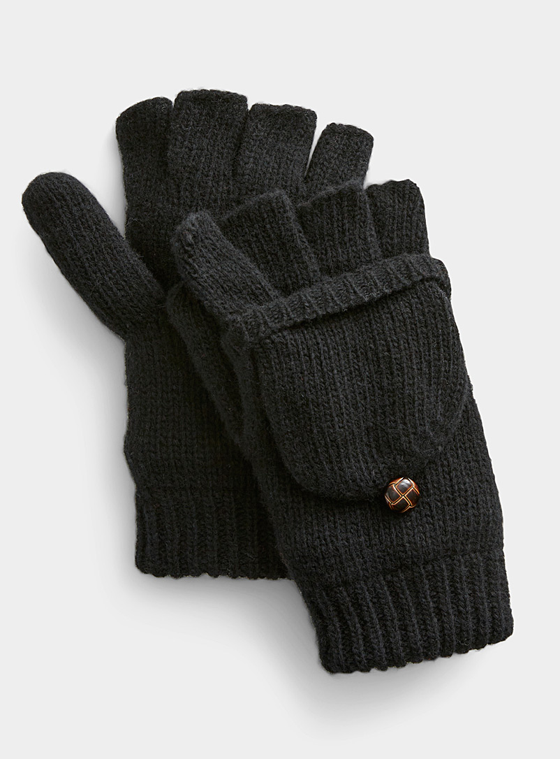 Simons Black Essential flip-top gloves for women