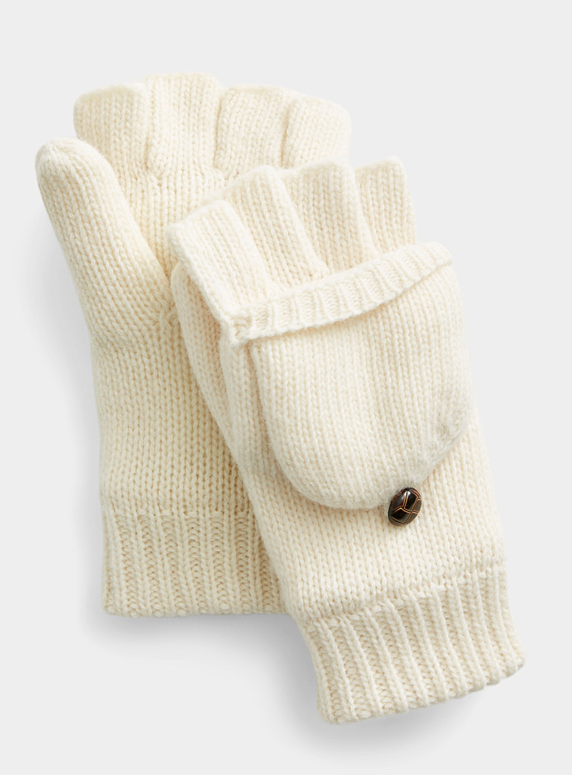 Simons Ivory White Essential flip-top gloves for women