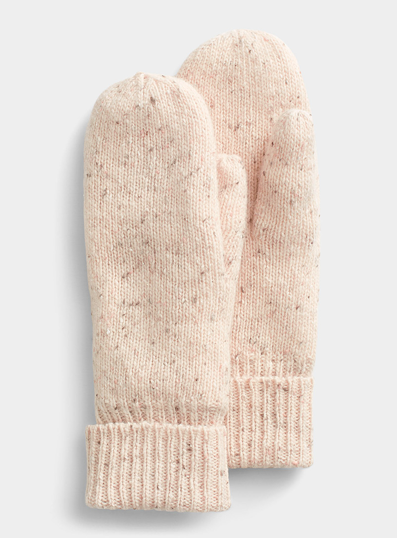 Simons Ivory White Donegal-style wool mittens for women