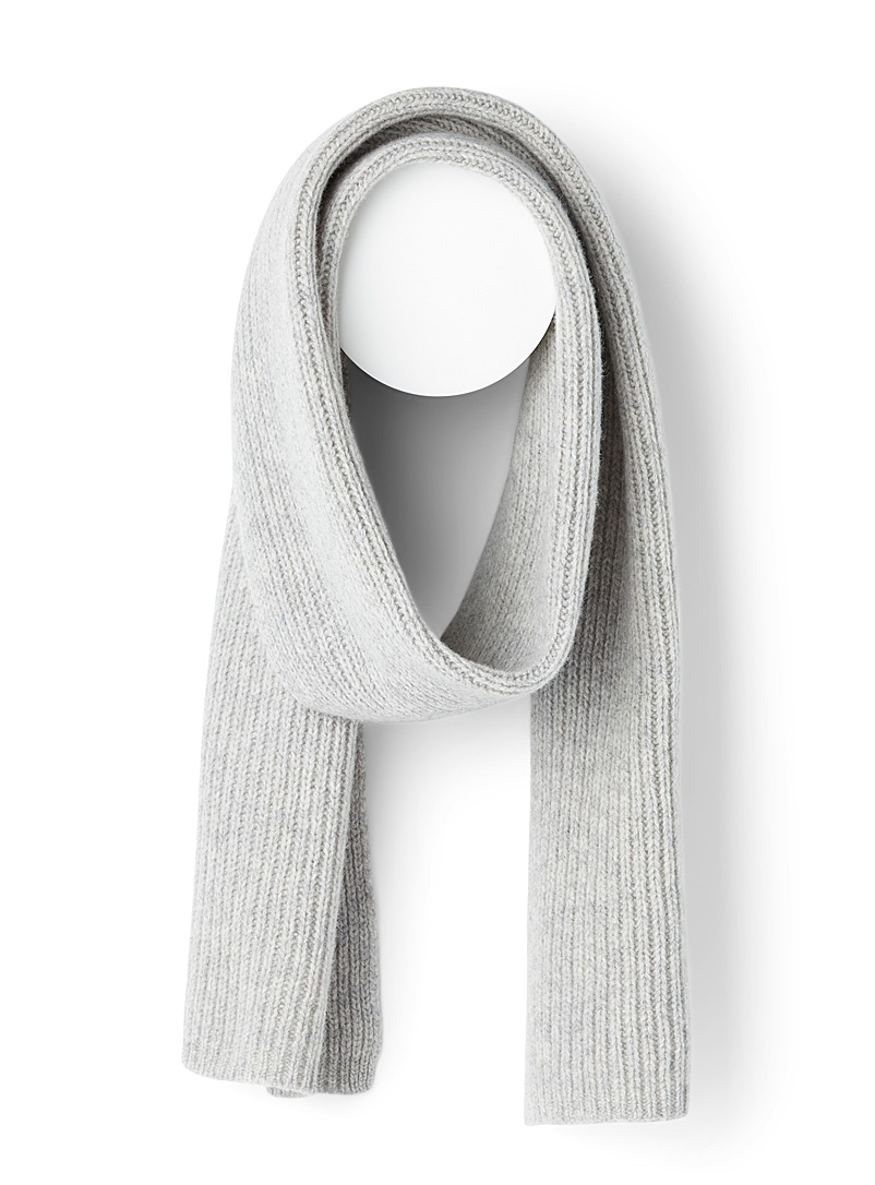 Simons Silver Lambswool ribbed scarf for women