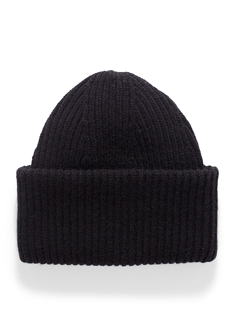 Le 31 Black Lambswool XL-cuff tuque for men