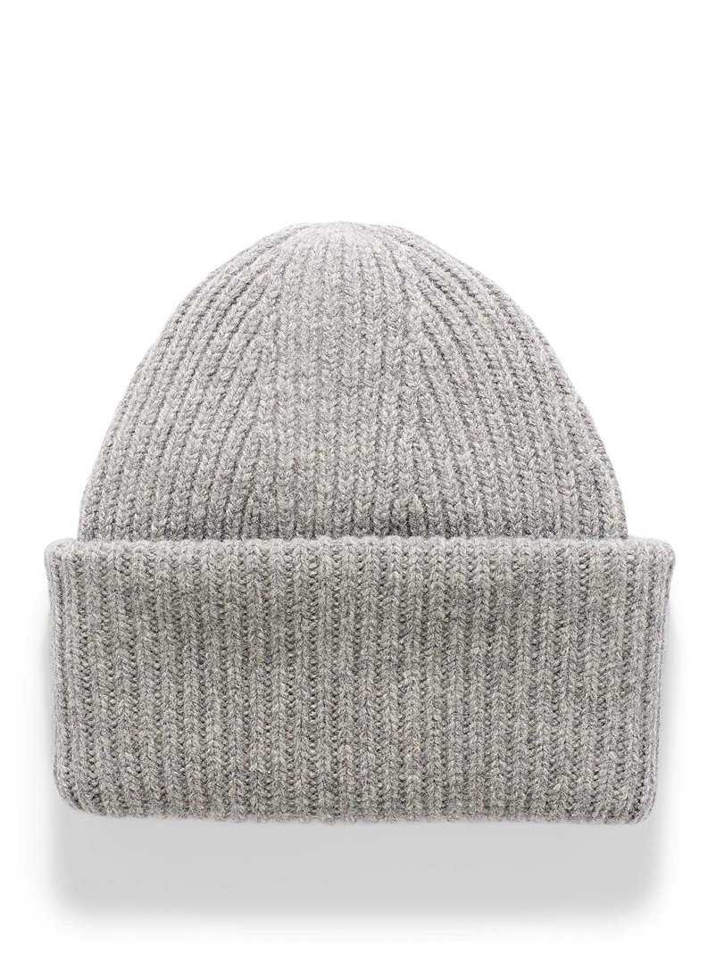 Le 31 Grey Lambswool XL-cuff tuque for men