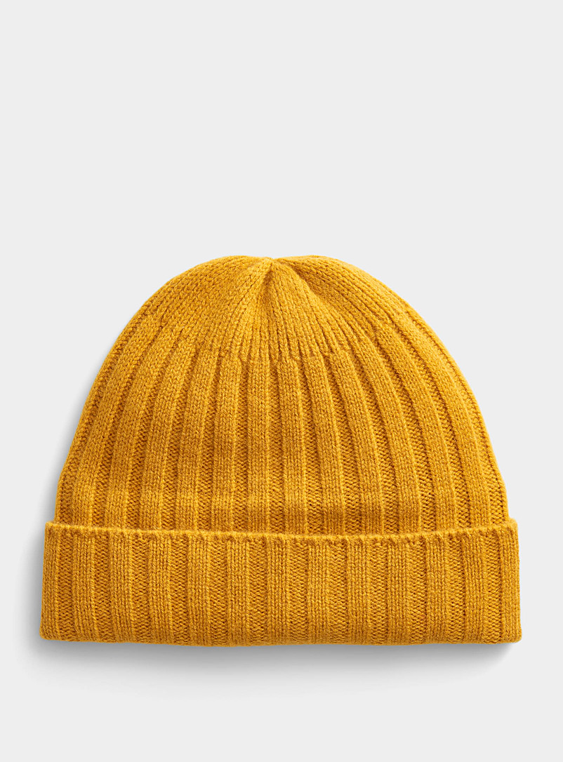 Le 31 Medium Yellow Lambswool cuffed tuque for men