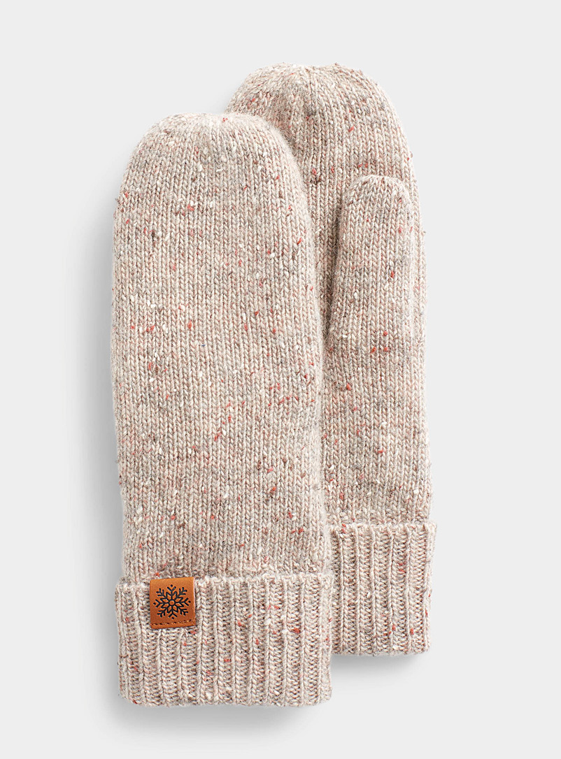 Simons Cream Beige Flecked lambswool mittens for women