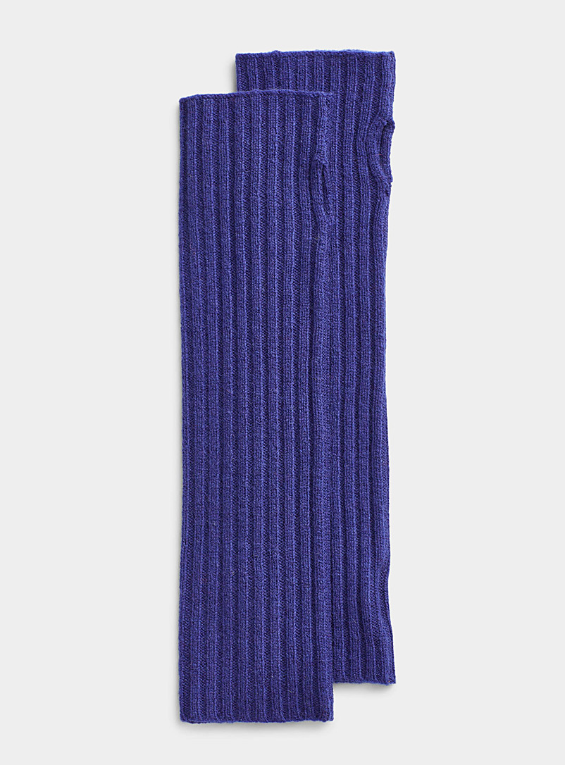 Simons Sapphire Blue Long ribbed lambswool wrist warmers for women