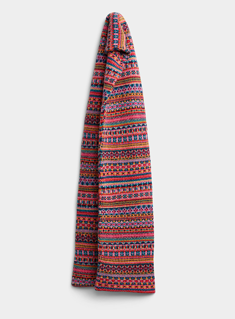 Simons Assorted Colourful jacquard lambswool scarf for women