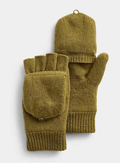 Pure wool solid flip-top gloves