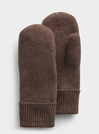 Pure wool ribbed cuff mittens