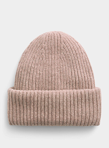 Pure wool wide-cuff solid tuque