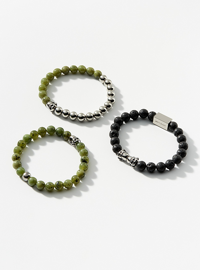 Matt & Nat: Les bracelets pierres de jade bouddha Ensemble de 3 Assorti pour homme