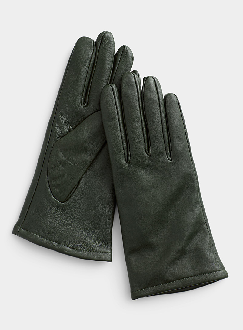 Simons: Le gant de cuir coloré Vert foncé-mousse-olive pour femme