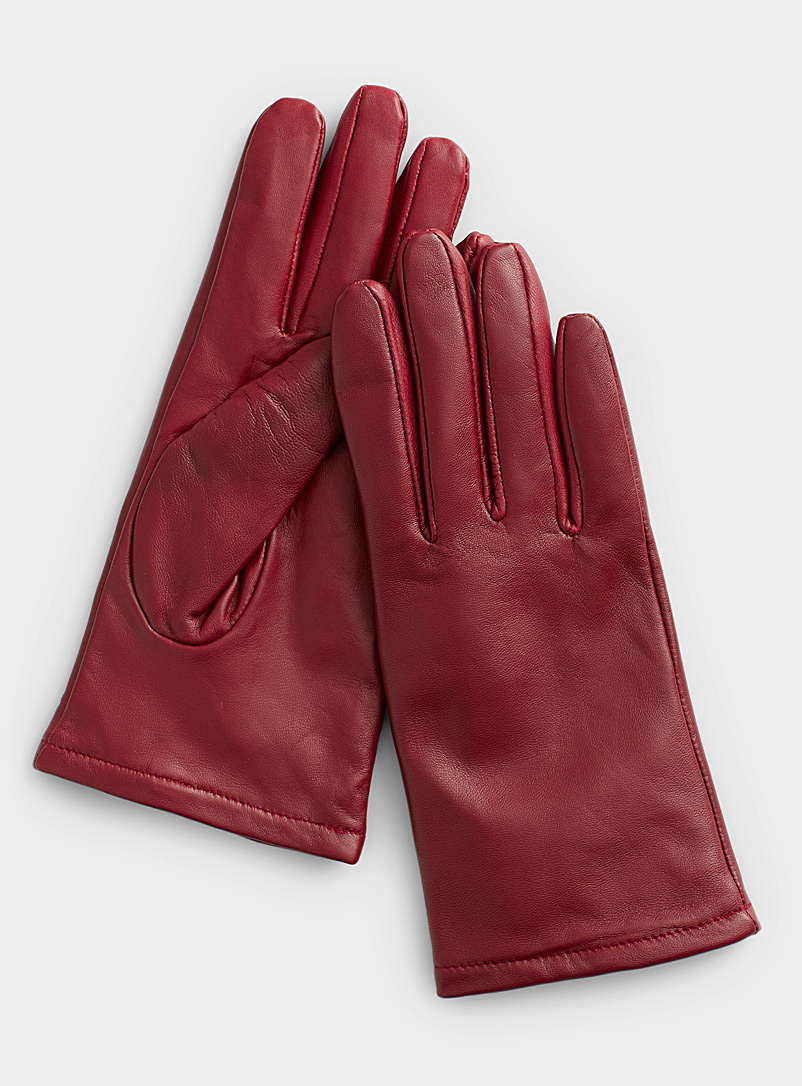 Simons: Le gant de cuir coloré Rouge foncé-vin-rubis pour femme