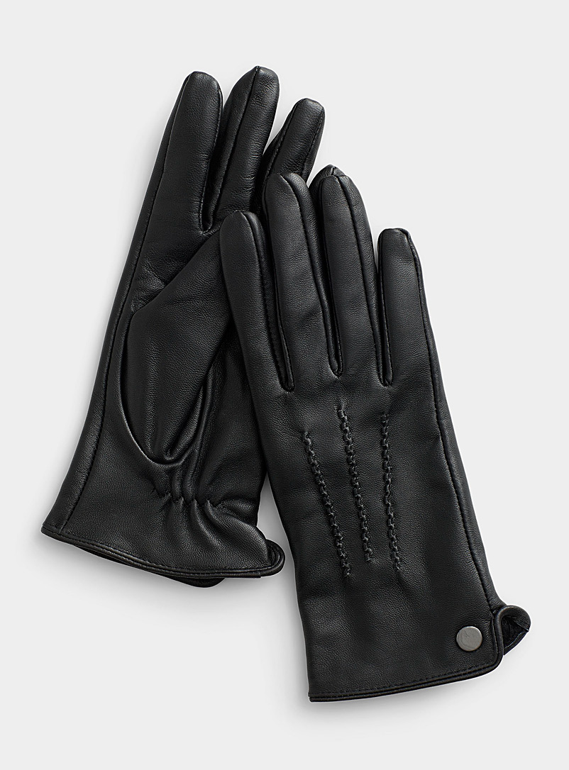 Simons: Le gant cuir nervures ondulées Noir pour femme