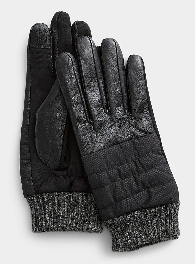 Simons Black Lightweight leather and nylon gloves for women