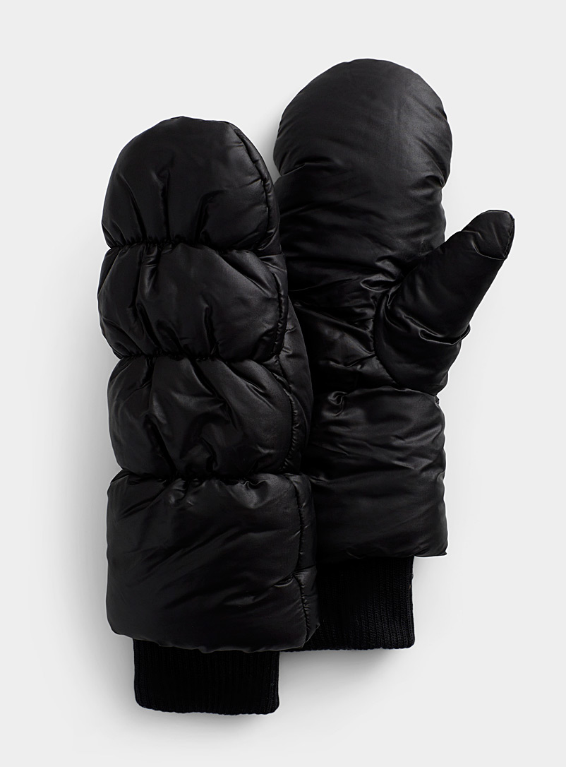 Simons Black Ribbed-cuff quilted mittens for women