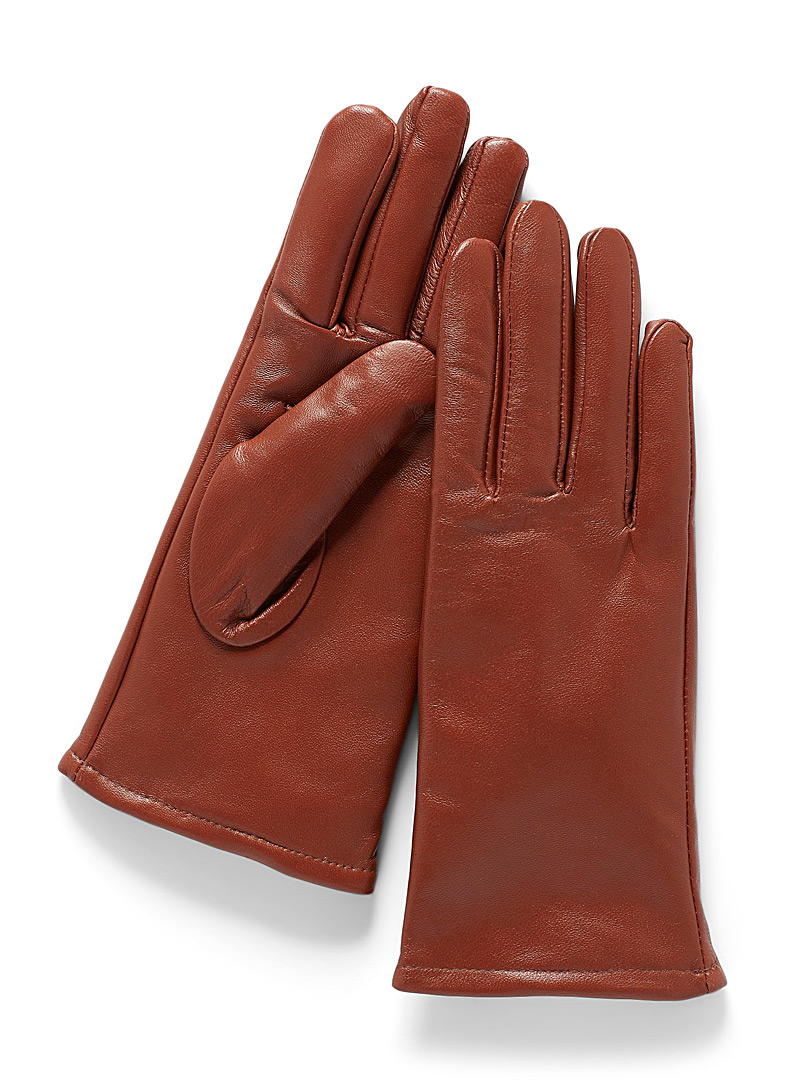 Simons Medium Brown Brushed-lining leather gloves for women