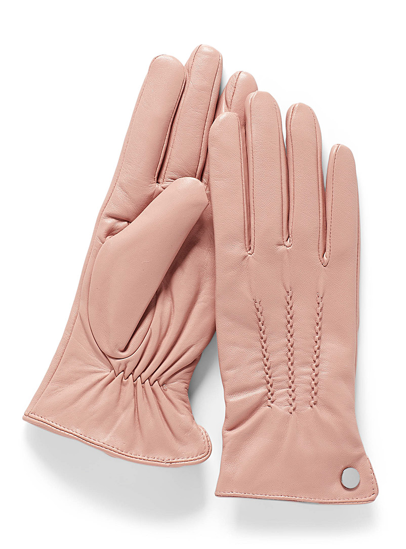Simons Pink Shiny disc leather gloves for women