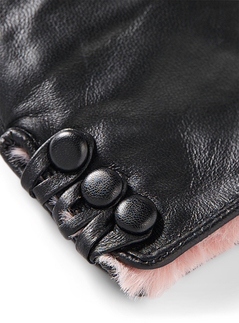 Simons: Le gant cuir revers effet fourrure Noir pour femme