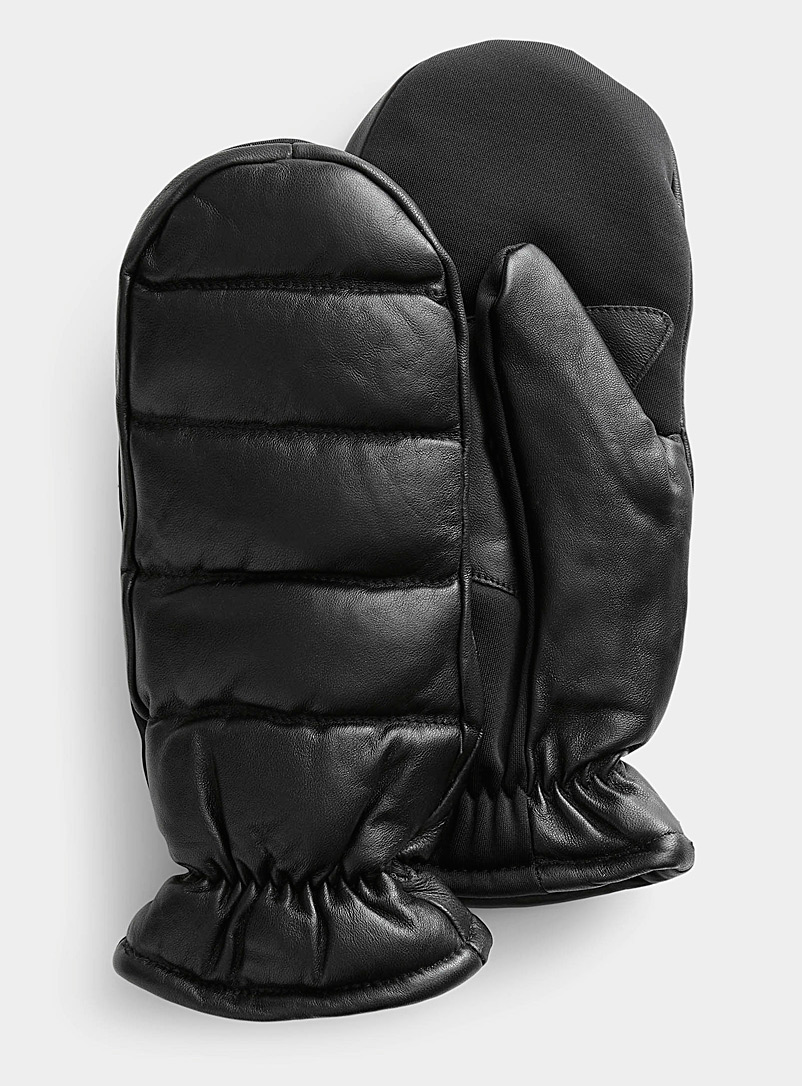 Simons Black Quilted leather mittens for women