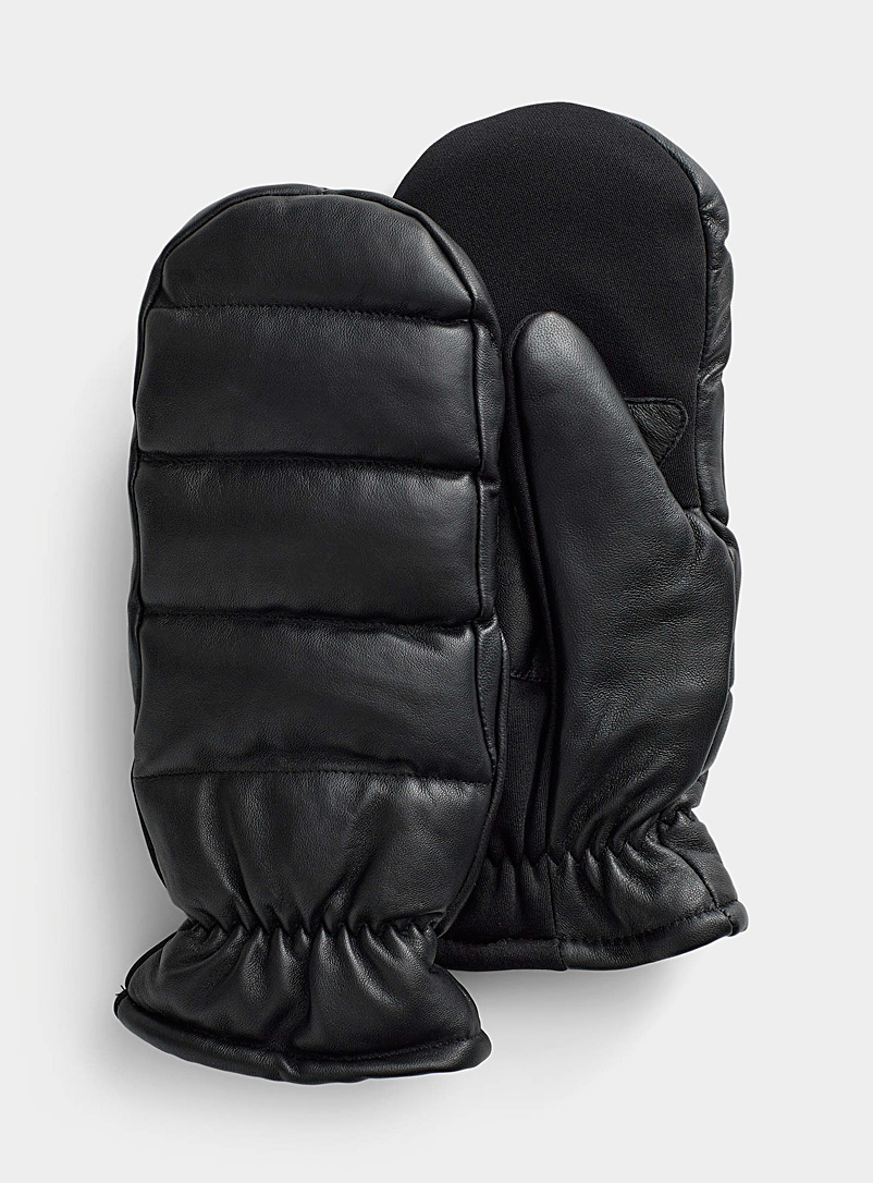 Simons Black Quilted leather mittens for women