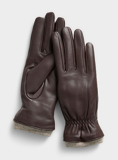 Gathered-cuff leather gloves