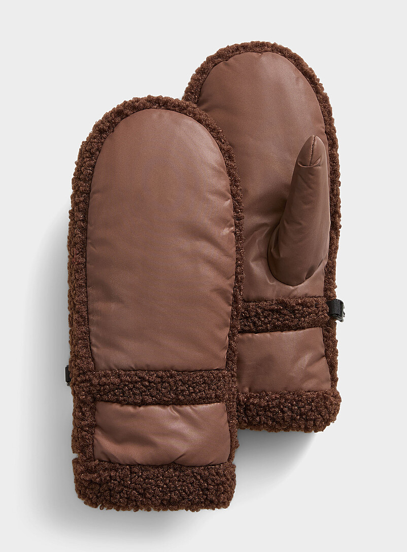 High-pile-fleece-trimmed quilted mittens | Simons | Shop Women's ...