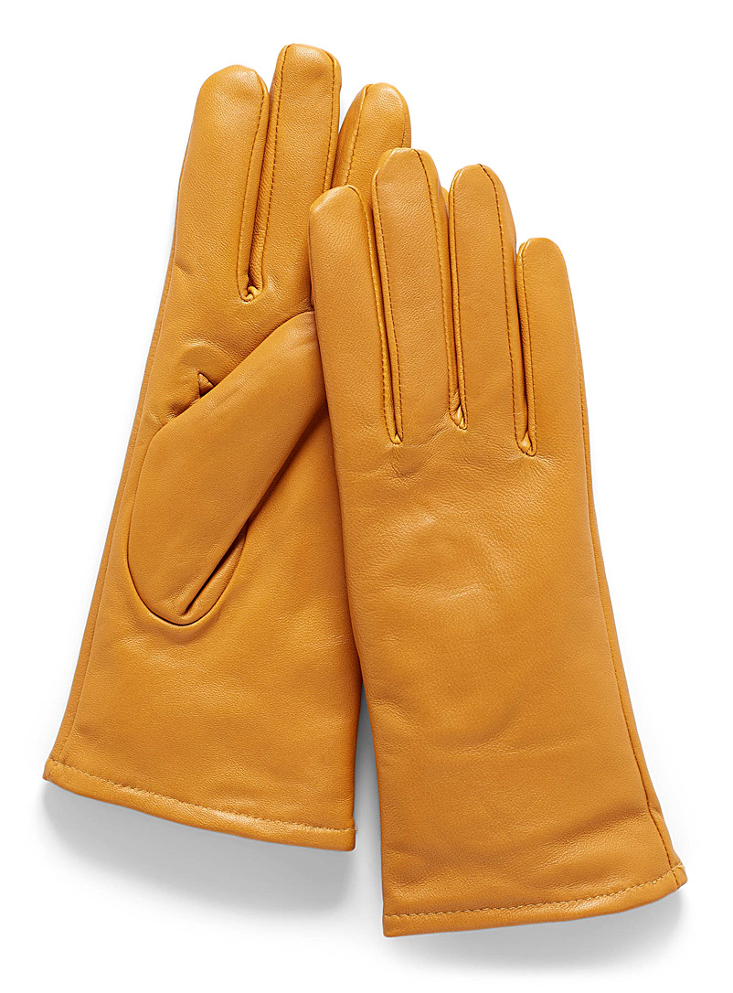 Simons Golden Yellow Brushed-lining leather gloves for women