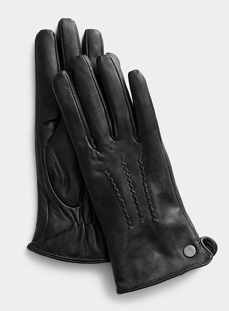 Simons Black Wavy hand-stitched points leather gloves for women