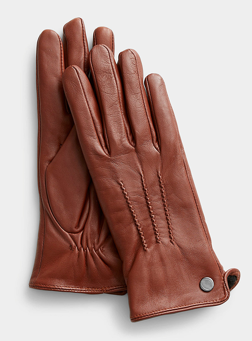 Simons Medium Brown Wavy hand-stitched points leather gloves for women