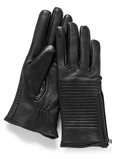 Piqué leather zip gloves | Simons | Shop Women's Suede & Leather Gloves ...