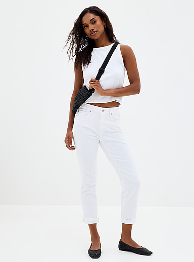 Kathleen white rolled-hem jean <b>Fit: slim boyfriend leg, mid-rise waist</b>