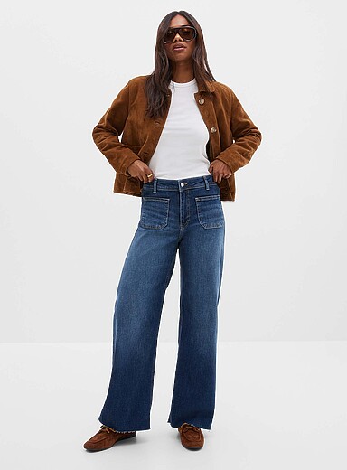 Mavi: Le jean poches plaqu&eacute;es coup&eacute; aux ciseaux Paloma <b>Coupe : jambe large, taille mi-haute</b> Bleu moyen - Ardoise pour femme