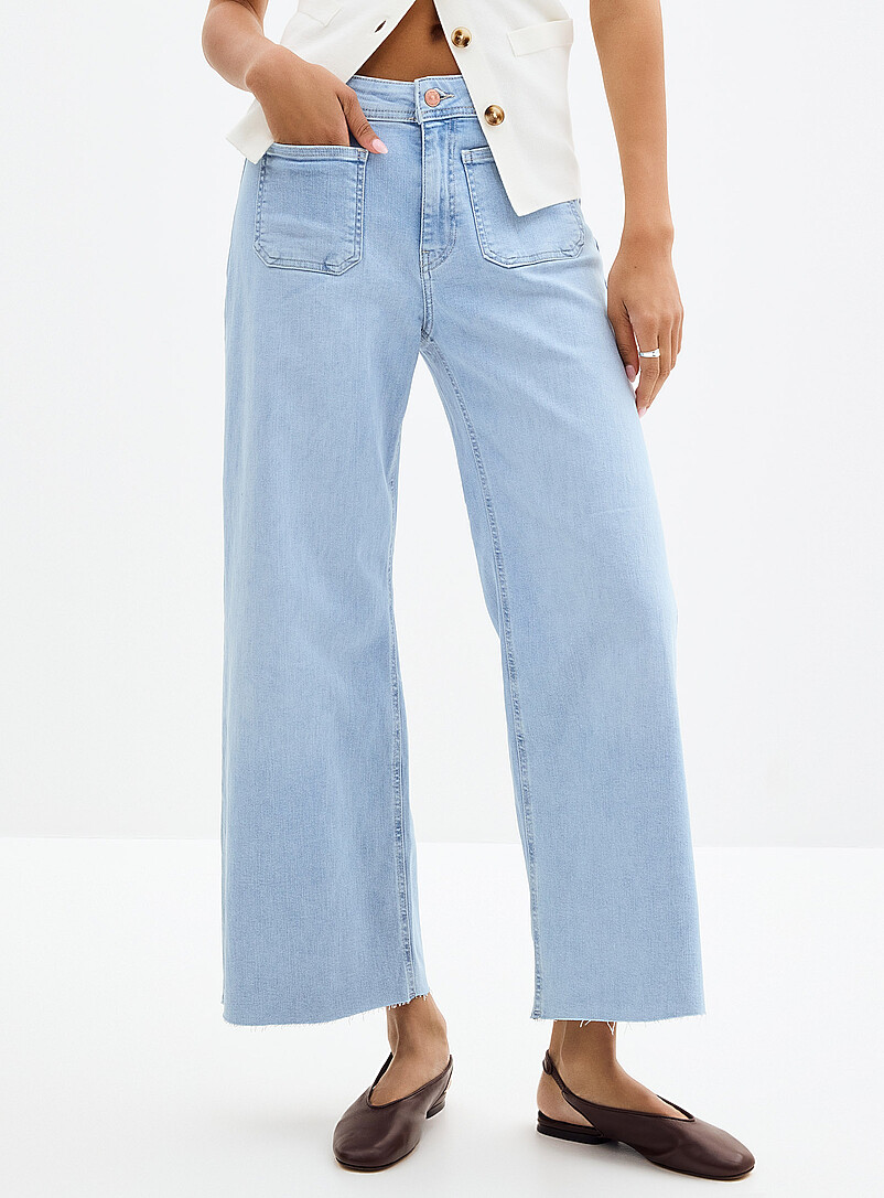 Mavi: Le jean bord effiloch&eacute; Paloma <b>Coupe : jambe large, taille mi-haute</b> Bleu p&acirc;le - Bleu ciel pour femme