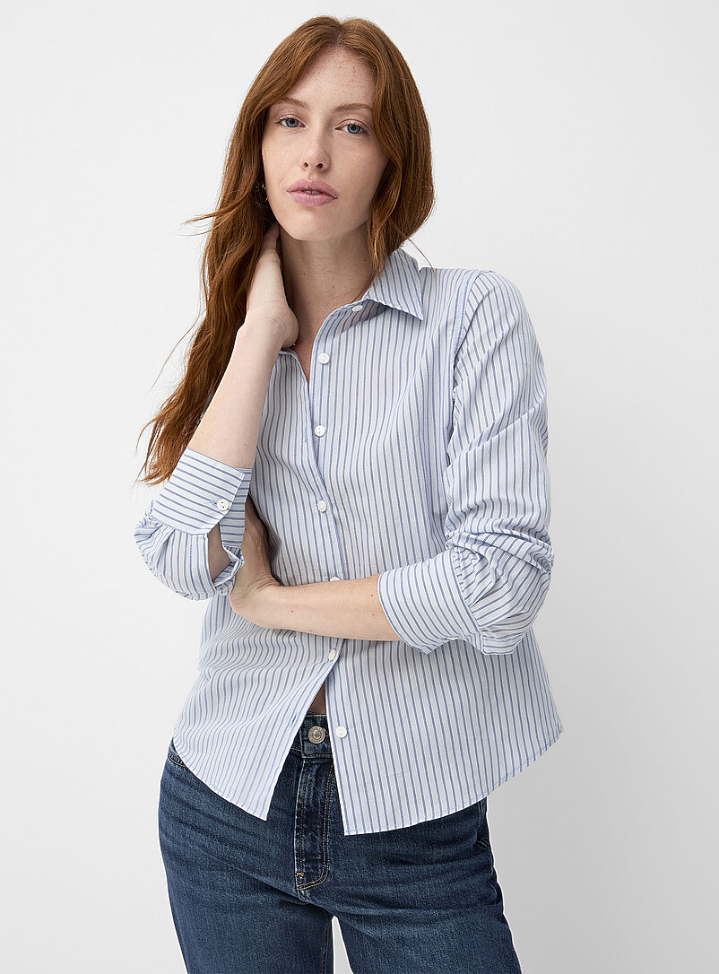 Chemise Femme Rayures Bleues Manches Longues - Taille 36 En Coton, Parfait état
