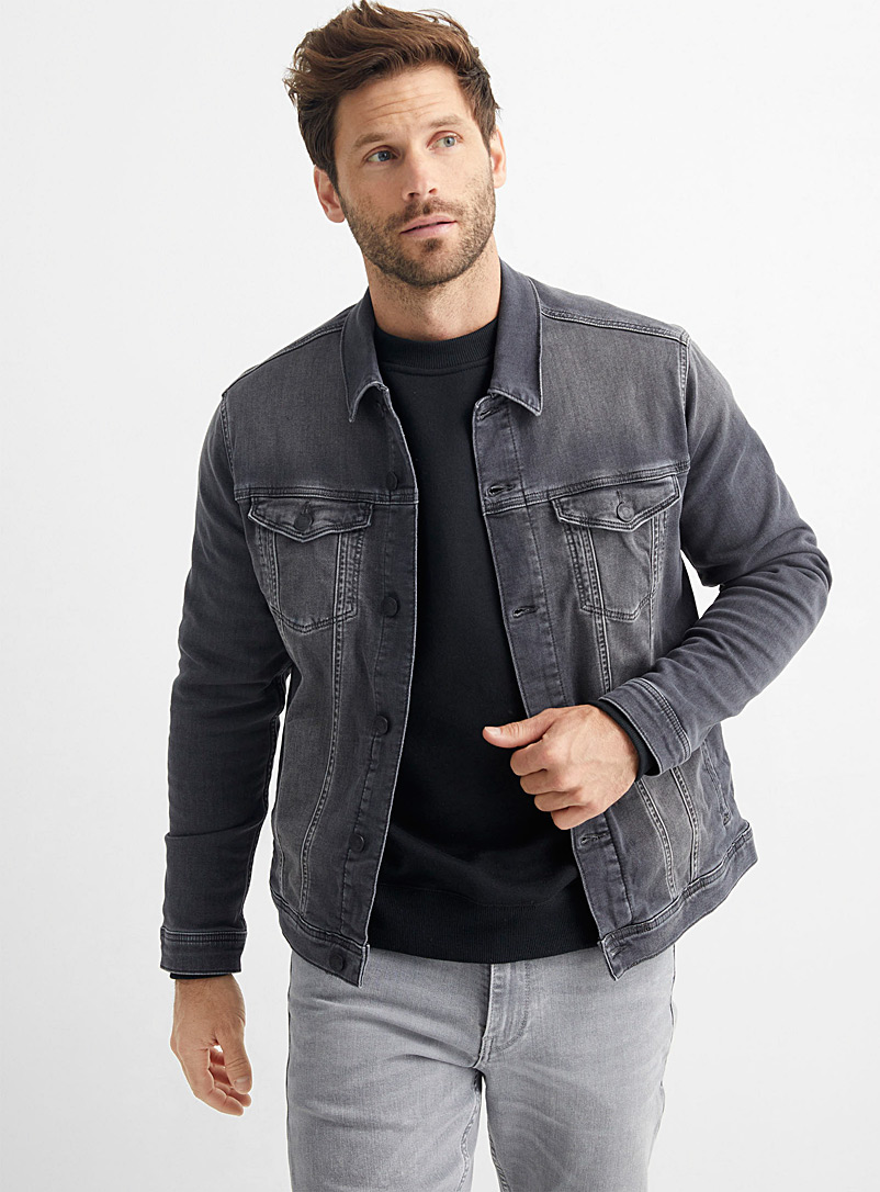 Mavi Grey Ash grey knit jean jacket for men