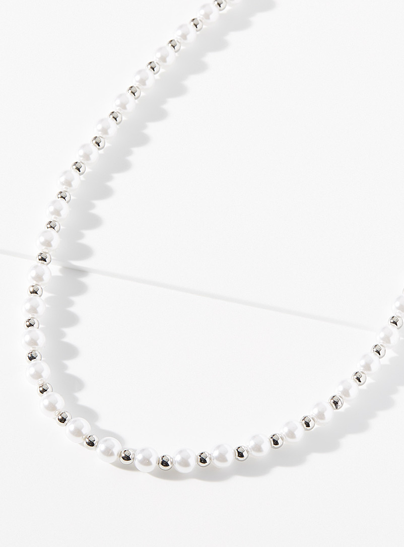 Le 31 White Mother-of-pearl and metallic mixed-bead necklace for men