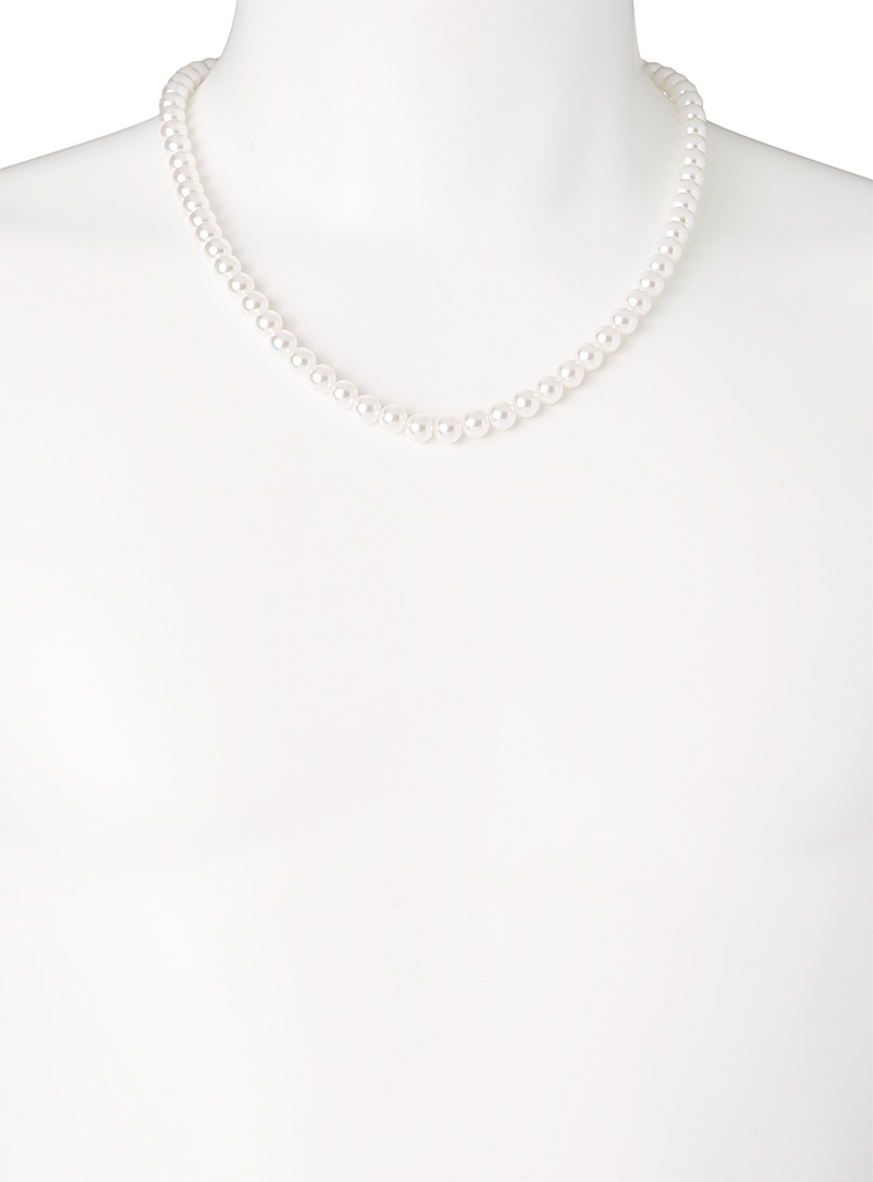 Le 31 White Pearly bead necklace for men