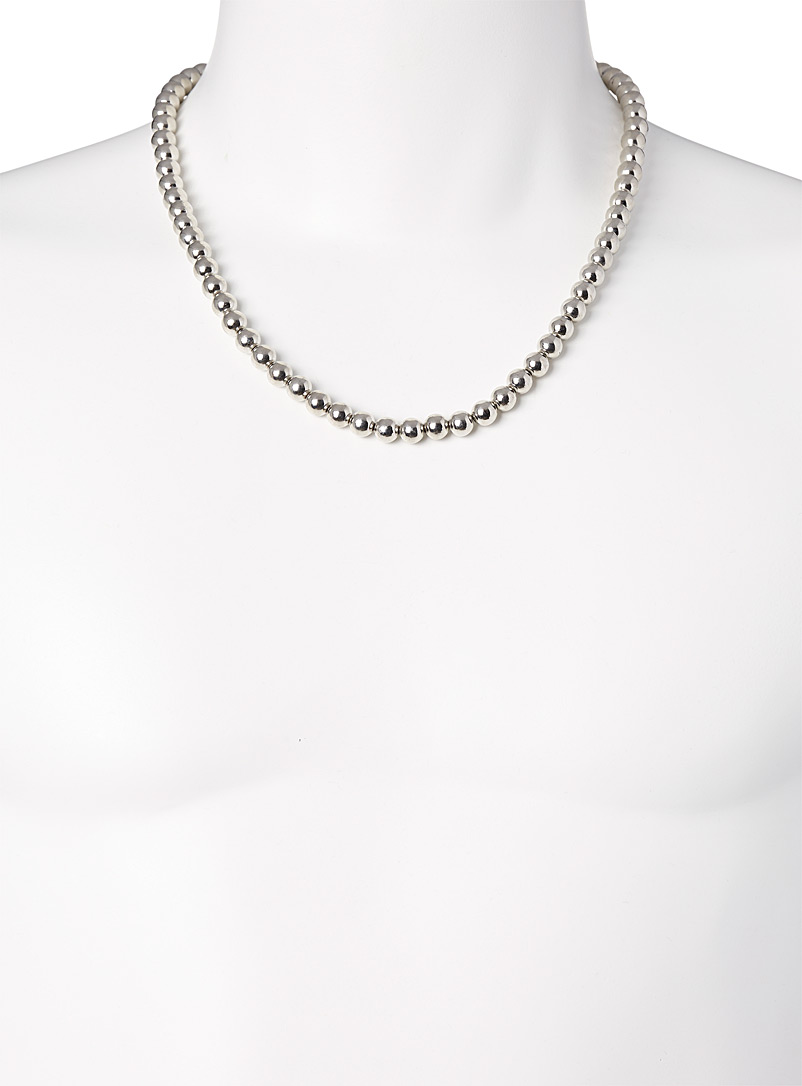 Le 31 Silver Metallic bead necklace for men