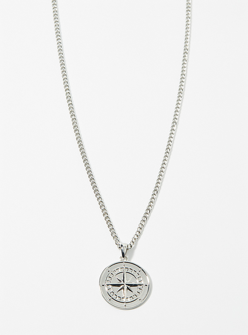 Le 31 Grey Silver compass necklace for men