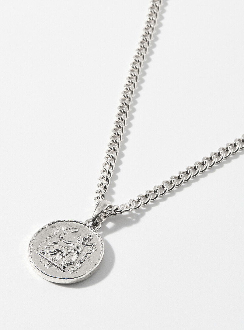 Antique coin pendant curb-link chain | Le 31 | Men's Necklaces