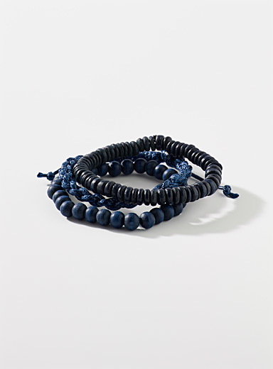 Le 31: Les bracelets mati&egrave;res mixtes noirs Ensemble de 3 Blanc cass&eacute; pour homme