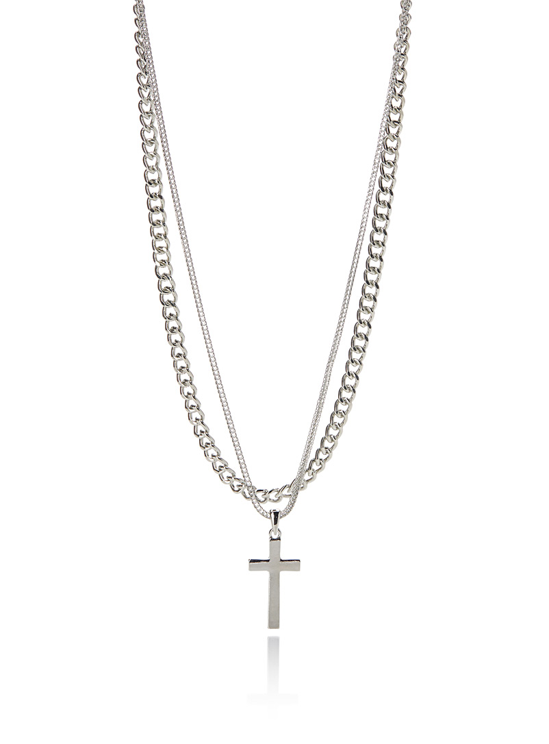 Le 31 Silver Chain and cross necklace Set of 2 for men