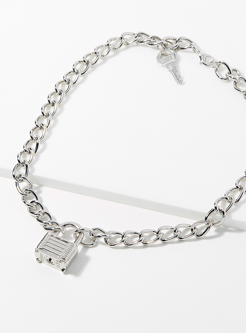 Le 31 Silver Lock pendant chain necklace for men