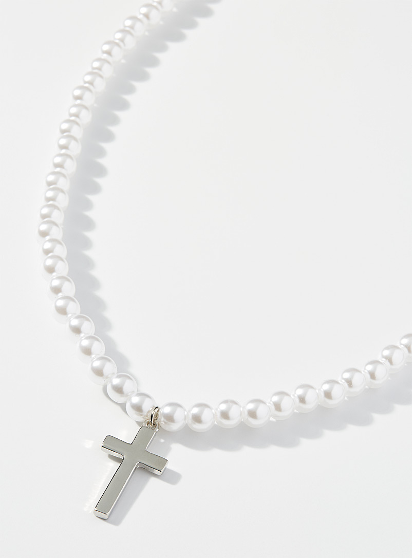 Le 31 Pearly Pearl and cross necklace for men