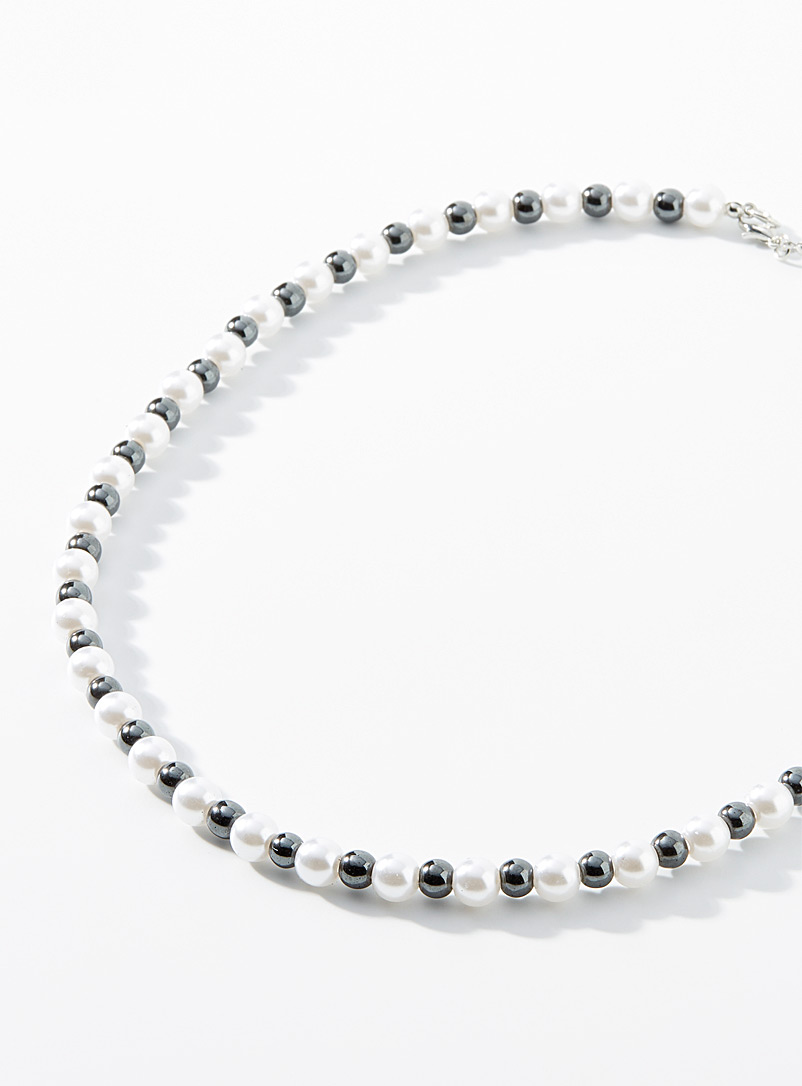 Le 31 Black and White Pearl duo necklace for men