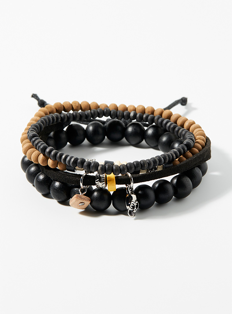 Le 31 Black Mixed wooden bead bracelets Set of 4 for men