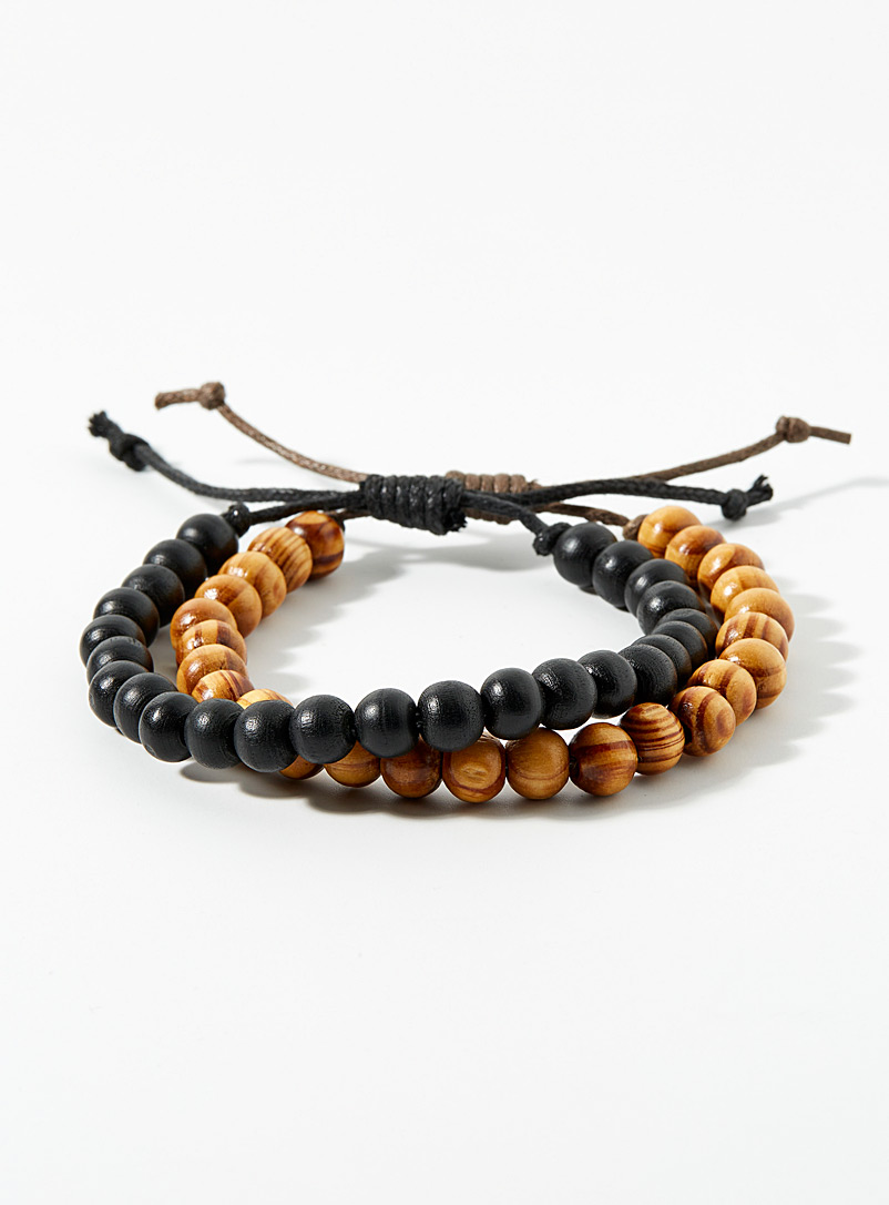 Le 31 Brown Wooden bead bracelets Set of 2 for men