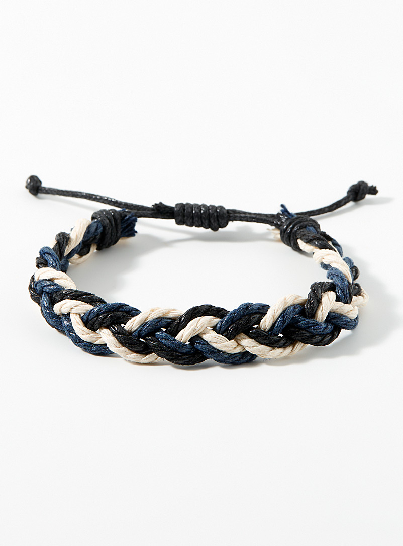 Le 31 Patterned Black Tricolour braided cord bracelet for men